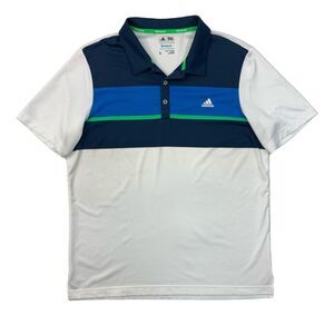 Adidas Polo Shirt Mens L Large Navy Cream Golf ClimaCool Engineered Colorblock